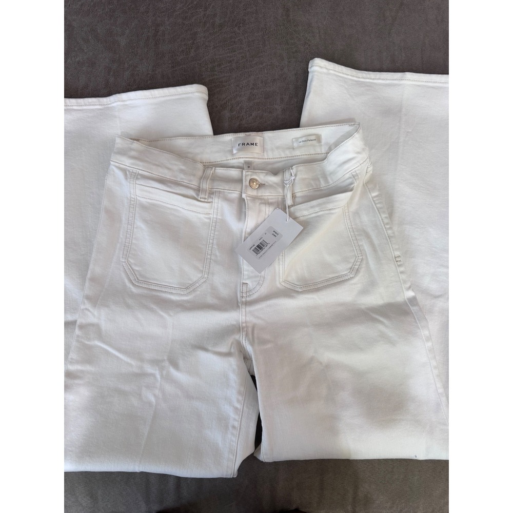 FRAME Le Slim Palazzo Modernist Pocket High-Rise Wide-Leg Jeans White 31 NWT - Picture 5 of 6